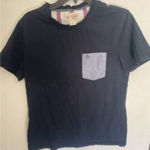 Penguin Shirt Mens Med Blue Crew Neck Short Sleeve Pocket Tee T-shirt